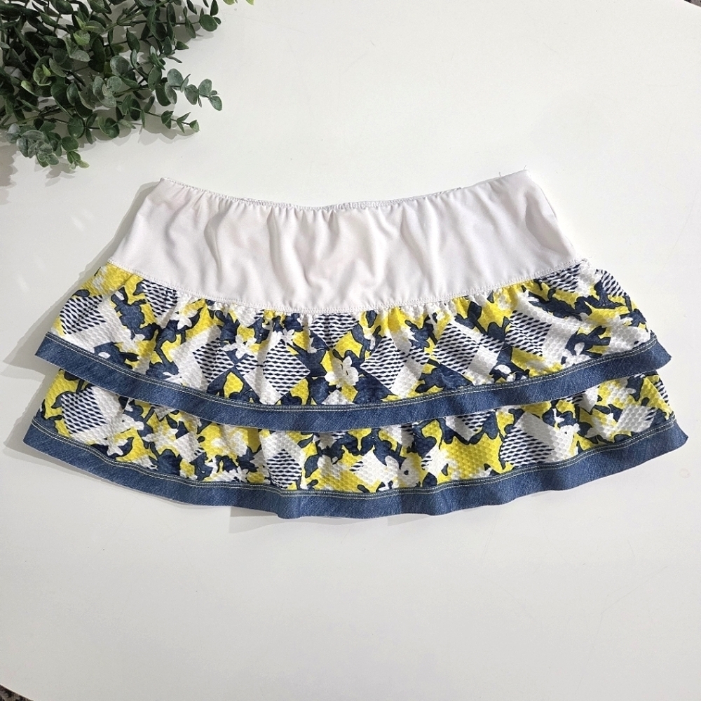 LUCKY IN LOVE Ruffled Camo Tennis Yolf Pickleball Mini Skirt Large